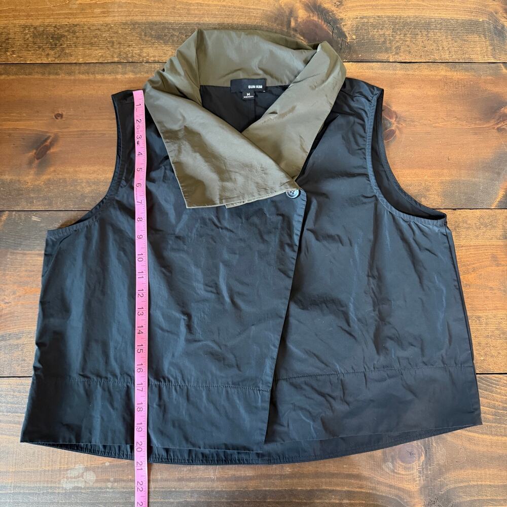 SUN KIM Raphael Vest Black Olive Green Lapel Collar Cropped Jacket Size Medium - Picture 8 of 8